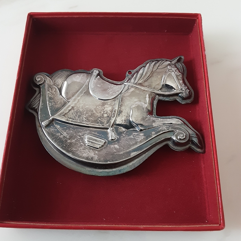 Silver Plated Rocking Horse Ornament Williamsburg By Kirk Stieff - Vtg 1986